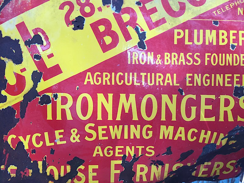 Original enamel advertising sign J E Notts of Brecon cycle blacksmith