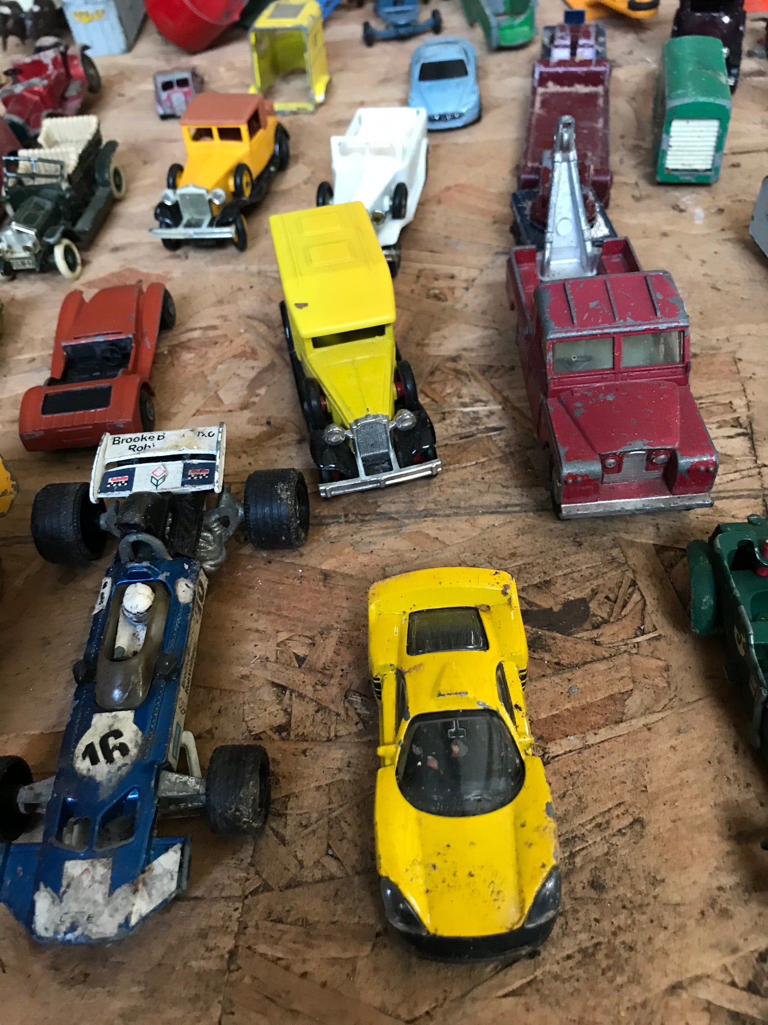 Old vintage collection of matchbox, corgi toy cars vans trailers