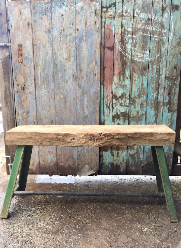 Reclaimed industrial garden oak and metal bench seat