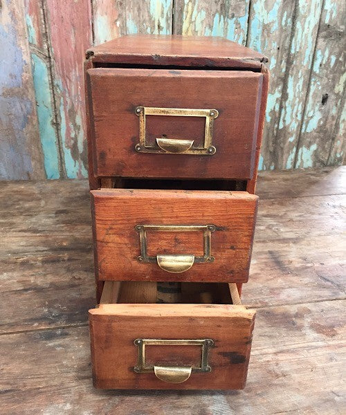 Vintage wooden index storage filling desk bench drawers