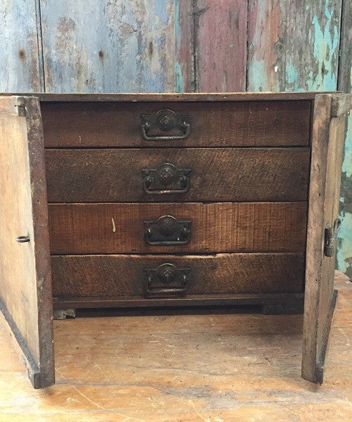 Vintage reclaimed wooden storage specimen desk workshop drawers