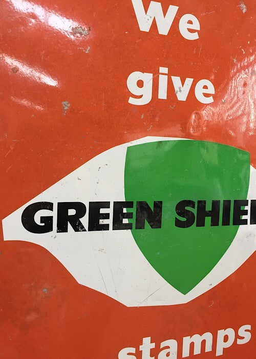 Original vintage metal green shield stamps 1950s advertising sign