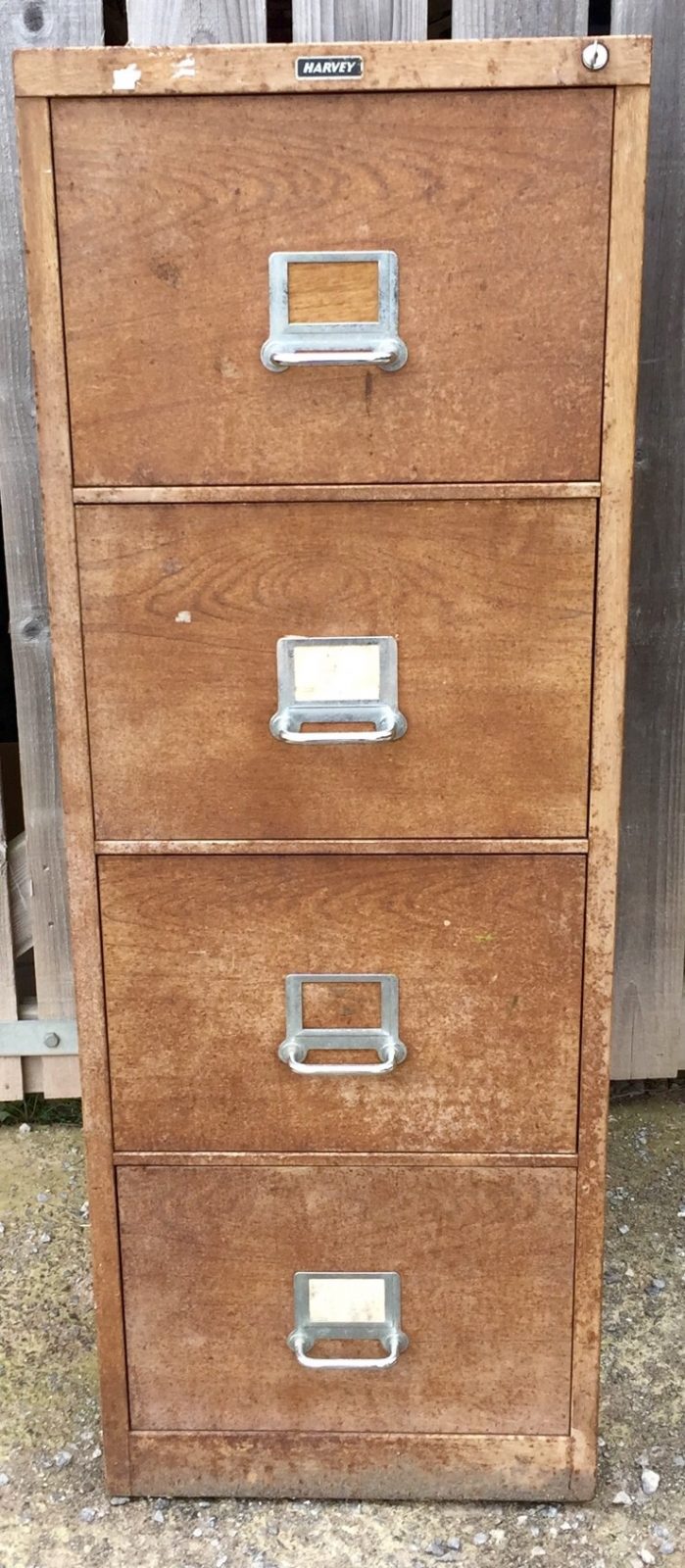 vintage Industrial wood effect 1930s Office four 4 drawer filing cabinet