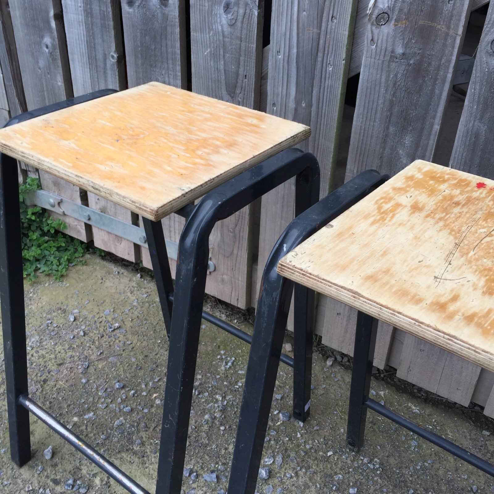 Classic old reclaimed school science stacking stools
