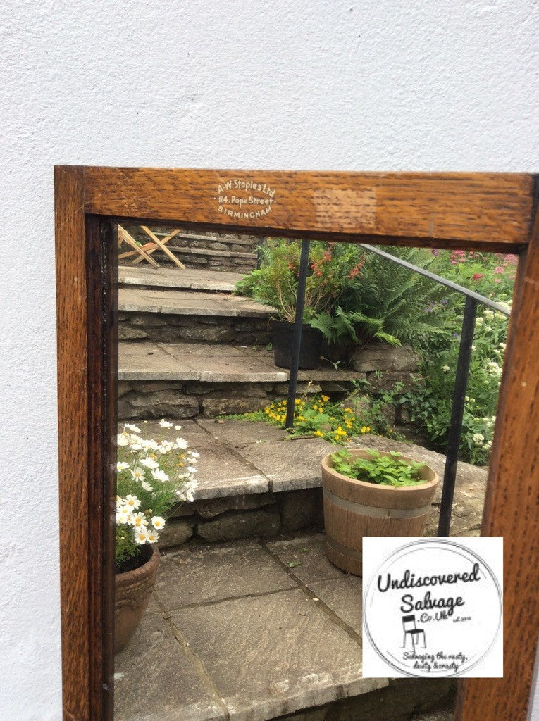 Sign written Beautiful original vintage oak shop dress mirror